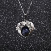 Sweater Chain Stainless Steel Angel Wings Round Bead Pendant Necklace sku image 6