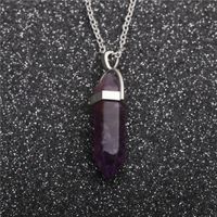 Stainless Steel Amethyst Hexagonal Column Pendant Necklace sku image 1