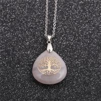 Fashion Geometric Ethnic Style Pendant Stainless Steel Chain Pink Spar Pendant For Men And Women sku image 2