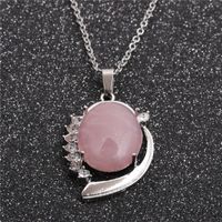 Fashion Geometric Ethnic Style Pendant Stainless Steel Chain Pink Spar Pendant For Men And Women sku image 1