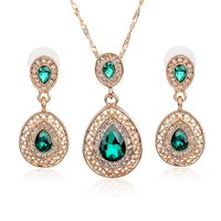New Drop-shaped Colored Gemstone Earrings Necklace Set Nhdp151440 sku image 1