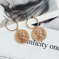 New Retro Coin C-shaped Gold Coin Tassel  Fashion Exquisite Earrings sku image 1