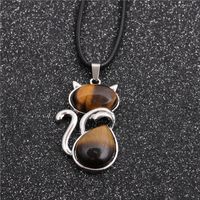 Casual Cute Cat Stainless Steel Plating Inlay Natural Stone Crystal Glass Pendant Necklace Long Necklace sku image 1