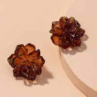 Transparent Resin Gold Leaf Rose Flower Earrings sku image 2