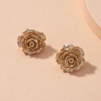 Transparent Resin Gold Leaf Rose Flower Earrings sku image 5