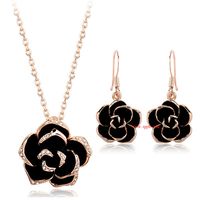 Fashion Exquisite Vintage Inlaid Austrian Diamond Oil Rose Personality Necklace Jewelry Set sku image 2