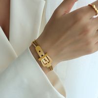 Bracelet Chaîne En Acier De Style Montre En Titane Avec Trois Couches De Bracelets En Plaqué Or Véritable Nihaojewelry sku image 9