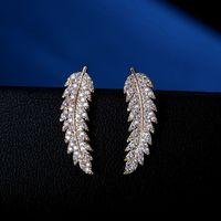 Korean Fashion Classic Micro-inlaid Zircon Leaves Earrings Personality Simple Earrings sku image 1