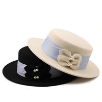 Simple Pearl Bow Decoration Woolen Cloth Flat Top Wholesale Nihaojewelry main image 1
