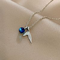 Simple Korean Inlaid Blue Stone Fishtail Necklace Wholesale Nihaojewelry main image 1