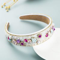 Baroque Color Rhinestones Pearl Flower Wide Side Headband Wholesale Nihaojewelry sku image 2
