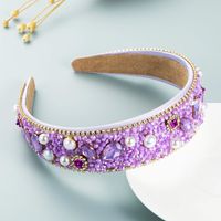 Baroque Color Rhinestones Pearl Flower Wide Side Headband Wholesale Nihaojewelry sku image 3