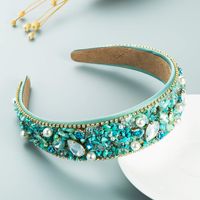 Baroque Color Rhinestones Pearl Flower Wide Side Headband Wholesale Nihaojewelry sku image 1