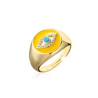 Aogu Cross-border Supply European And American Fashion New Copper Plating 18k Gold Dripping Zircon Devil's Eye Open Ring sku image 2