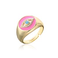 Aogu Cross-border Supply European And American Fashion New Copper Plating 18k Gold Dripping Zircon Devil's Eye Open Ring sku image 3