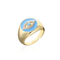 Aogu Cross-border Supply European And American Fashion New Copper Plating 18k Gold Dripping Zircon Devil's Eye Open Ring sku image 4