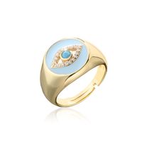 Aogu Cross-border Supply European And American Fashion New Copper Plating 18k Gold Dripping Zircon Devil's Eye Open Ring sku image 5