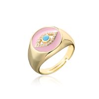 Aogu Cross-border Supply European And American Fashion New Copper Plating 18k Gold Dripping Zircon Devil's Eye Open Ring sku image 7