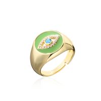 Aogu Cross-border Supply European And American Fashion New Copper Plating 18k Gold Dripping Zircon Devil's Eye Open Ring sku image 8