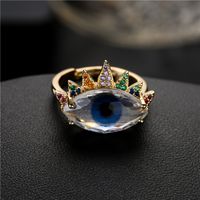 Aogu Cross-border Supply Copper Plating 18k Gold Micro Inlaid Zircon Devil's Eye Jewelry Ring Opening Adjustable Female main image 4