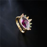 Aogu Cross-border Supply Copper Plating 18k Gold Micro Inlaid Zircon Devil's Eye Jewelry Ring Opening Adjustable Female main image 5