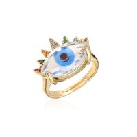 Aogu Cross-border Supply Copper Plating 18k Gold Micro Inlaid Zircon Devil's Eye Jewelry Ring Opening Adjustable Female main image 6