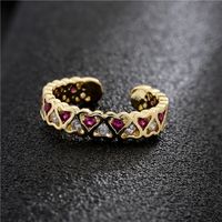 Aogu Cross-border Supply European And American Fashion New Copper Plating 18k Gold Micro Inlaid Zircon Love Geometric Open Ring main image 5