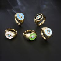 Aogu Cross-border Supply European And American Fashion New Copper Plating 18k Gold Dripping Zircon Devil's Eye Open Ring main image 2