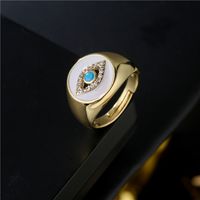 Aogu Cross-border Supply European And American Fashion New Copper Plating 18k Gold Dripping Zircon Devil's Eye Open Ring main image 5