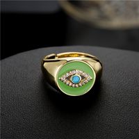 Aogu Cross-border Supply European And American Fashion New Copper Plating 18k Gold Dripping Zircon Devil's Eye Open Ring main image 4