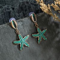 Europe And America Cross Border New Women's Electroplating Metal Alloy Earrings Starfish Shell Retro Personality And Minimalism Eardrop Earring Wholesale main image 4