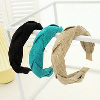 Summer New Elegant Wide-brimmed Women's Hair Band European And American Simple Solid Color Fabric Craft Cross Braid Headband R225 main image 6