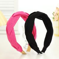 Summer New Elegant Wide-brimmed Women's Hair Band European And American Simple Solid Color Fabric Craft Cross Braid Headband R225 main image 5