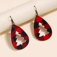 European And American Popular New Christmas Water Drop Plaid Leather Earrings Creative Christmas Tree Earring Gift Accessories Wholesale main image 2