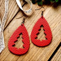 European And American Popular New Christmas Water Drop Plaid Leather Earrings Creative Christmas Tree Earring Gift Accessories Wholesale sku image 1