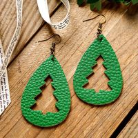 European And American Popular New Christmas Water Drop Plaid Leather Earrings Creative Christmas Tree Earring Gift Accessories Wholesale sku image 2