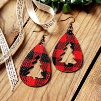 European And American Popular New Christmas Water Drop Plaid Leather Earrings Creative Christmas Tree Earring Gift Accessories Wholesale sku image 3