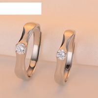Fashion Simple Geometric S925 Silver Zircon-encrusted Open Couple Ring main image 3