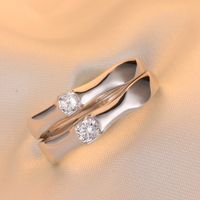Fashion Simple Geometric S925 Silver Zircon-encrusted Open Couple Ring main image 4