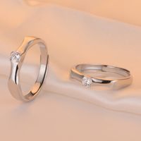 Fashion Simple Geometric S925 Silver Zircon-encrusted Open Couple Ring main image 5