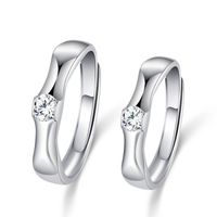 Fashion Simple Geometric S925 Silver Zircon-encrusted Open Couple Ring main image 6