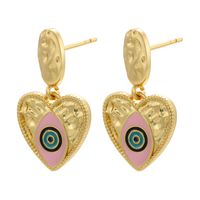 Color Drop Eye Earrings Heart-shaped Pendant 18k Gold-plated Copper Jewelry main image 5