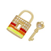 Color Drip Oil Lock Key Micro-set Zircon Copper Key Lock Pendant main image 3