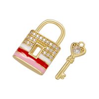 Color Drip Oil Lock Key Micro-set Zircon Copper Key Lock Pendant main image 4