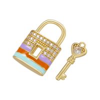 Color Drip Oil Lock Key Micro-set Zircon Copper Key Lock Pendant main image 5