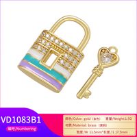 Color Drip Oil Lock Key Micro-set Zircon Copper Key Lock Pendant main image 6