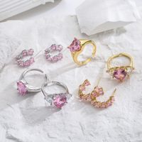 Fashion Pink Heart-shaped Zircon Earrings Adjustable Ring main image 2
