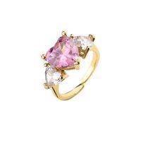 Fashion Pink Heart-shaped Zircon Earrings Adjustable Ring main image 6