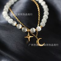 Fashion Jewelry Two Piece Star Moon Opal Elastic Titanium Steel Bracelet main image 3