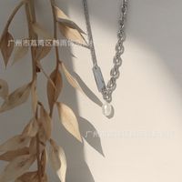 Simple Fashion Pearl Hollow Chain Titanium Steel Necklace main image 4